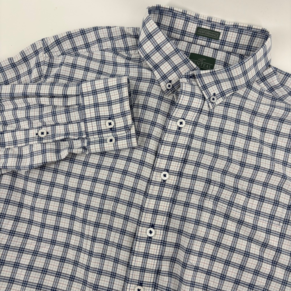 Genteal Performance Shirt Mens Large Blue White Plaid Excellent Button Down